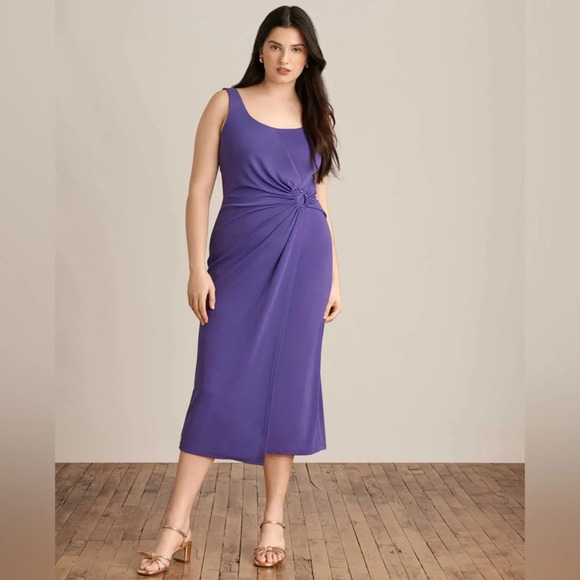 NWT Anne Klein Midi Faux Wrap Dress With Ring Hardware in Passion Purple XL - Picture 1 of 7